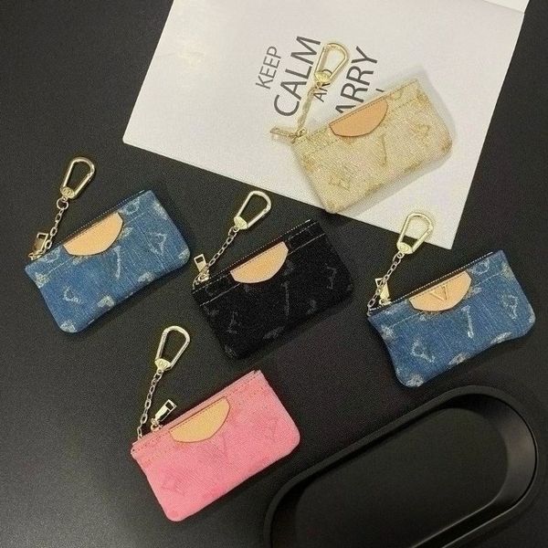 

Mini Bag-shaped Bag Pendant Luxury Coin Purse Keychain Card Holder Pendant Denim Texture High-quality Keychain Couple Style Multiple Colors, Denim blue3
