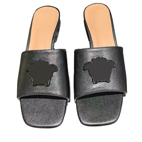 

Designer Slippers Women Slides Slipper Ladies Flat Beach Orange Summer Fall Mules Outdoor Luxury Fashion Sandals with box, Black