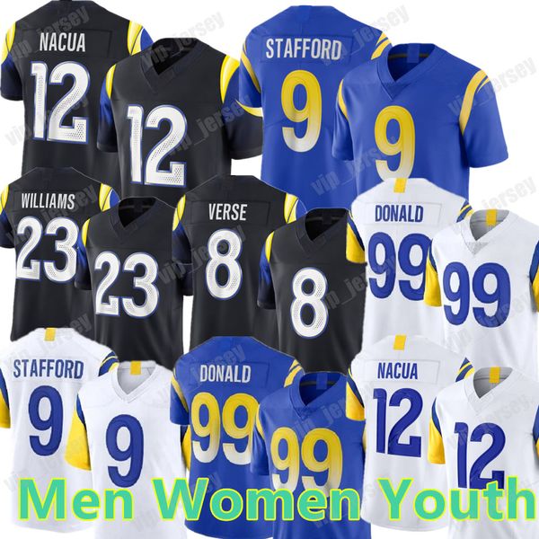 Custom 12 Puka Nacua Cooper Kupp Football Jersey Matthew Stafford 99 Aaron Donald Tyler Higbee Kyren Williams Davante Adams
