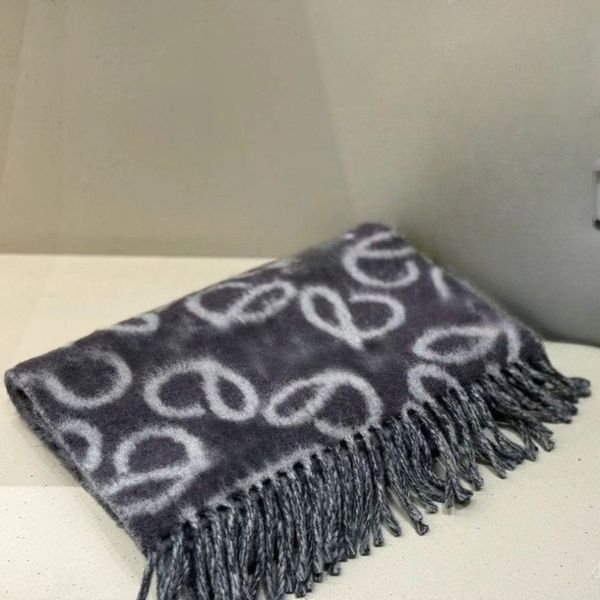 

Designer Wool Mohair Scarf Leather Logo Double-sided Shawl Scarf Classic Pattern Long Tassel Women's Scarf 36/210