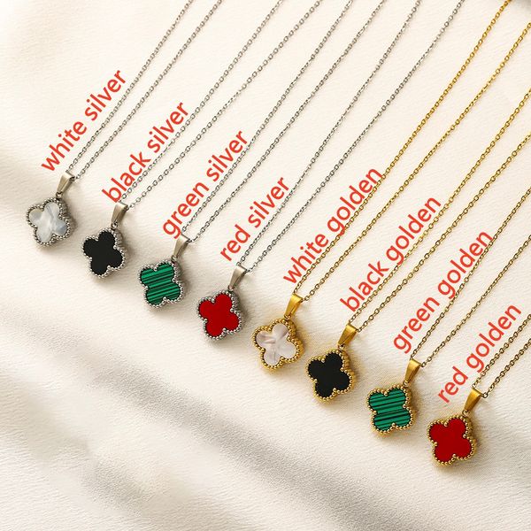 

Four Leaf Clover Necklace For Women Mother Of Pearl Pendant Gold-Plated Stainless Steel Chain Classic Jewelry Christmas gift, White golden