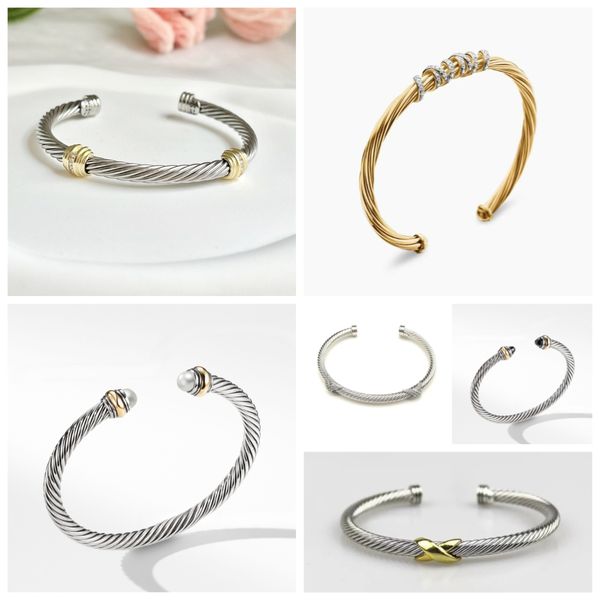 

Designer Vintage Bracelet 925 Silver Twisted Rope Bracelet 5mm Open Pearl Inlaid Neutral Niche Punk Design Luxury Jewelry Multiple Options