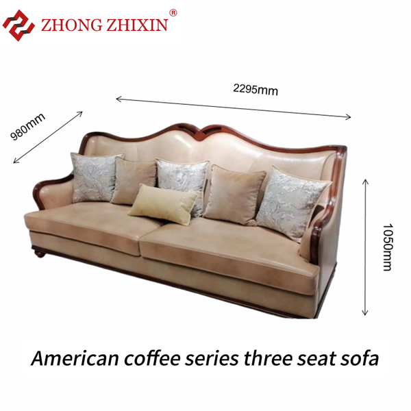 

Zhongzhixin Luxury Leather Sofa Designer Coffee Table Set, American Style 3-Seater Sofa with Genuine Leather, Rectangular Table for Living Room, Dark Brown