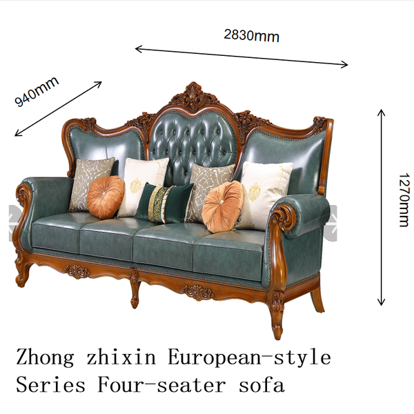 

Zhong zhixin Luxury Dark green Four-seater sofa European-style Series Solid wood and genuine leather large sofa crafted with care by Danish designers