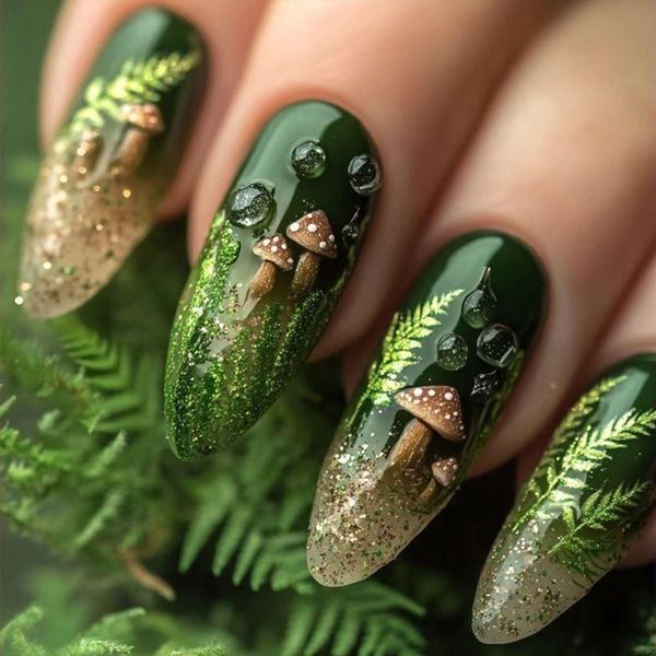 

Wearable nails:Green Mushroom, Brown Flower, Rose & Heart, Datura-Style Leaf, Diamond-Inlaid Black Clock, Barcelona Colors, Rose Flower, Fuchsia Retro Peacock Feather