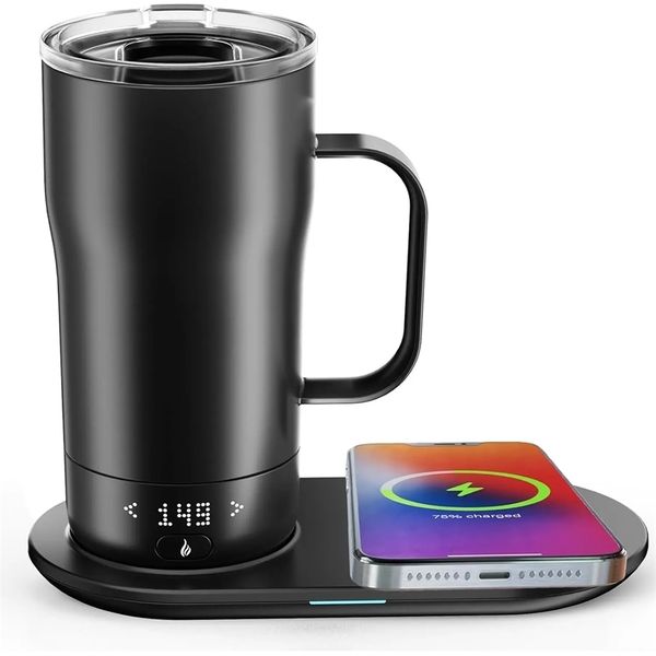 Smart Self Heating Coffee Mug 18 Oz Temperature Control Heated App Controlled Warmer 510 Hour LED Display Keep C 241115