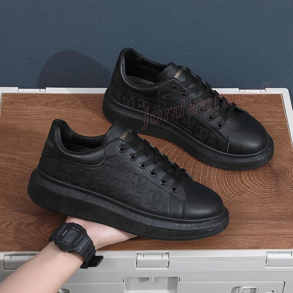 

designer mens new outdoor little black shoes mens casual and fashionable leather thicksoled versatile sponge shoes mens board shoes Free shipping