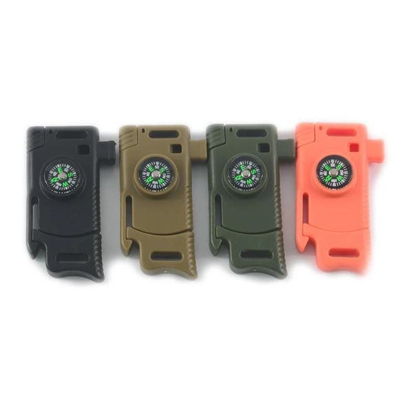 outdoor survival multi purpose fire starter compass side release buckle with knife