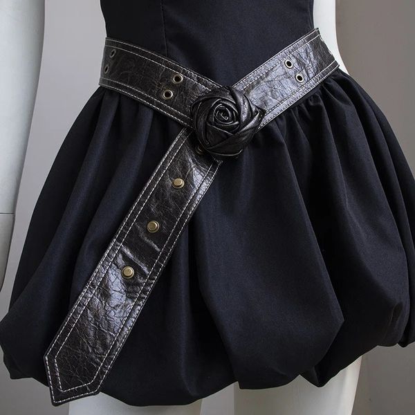 

Vintage Black Rose Wide For Women Fashion Personality Coat Waist Cover Belt Y2k Style 241231