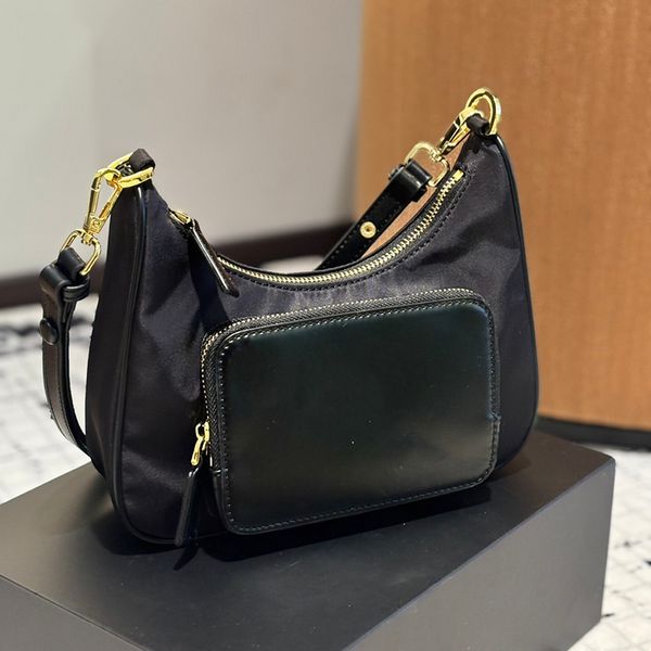 

Designers bags Women Luxurys Leather Shoulder Bags Classic Nylon Armpit bag Handbags Tote Crossbody Zip Closure Women Hobo Ladies Underarm Fortune Bag 22m, Black
