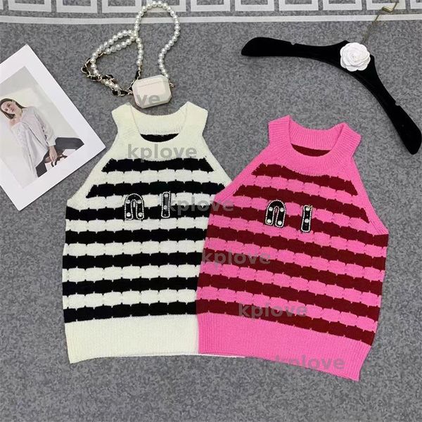 

Designer Vest Summer New Letter Studded Diamond Striped Knitted Vest For Women Pure Desire Slim Fit Top, White