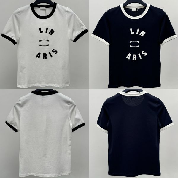 

Women Cotton T-Shirt Blocked Sleeve Plush Round Neck Short Sleeved Designer Tshirts Summer Soft Fashion Tops, Black1