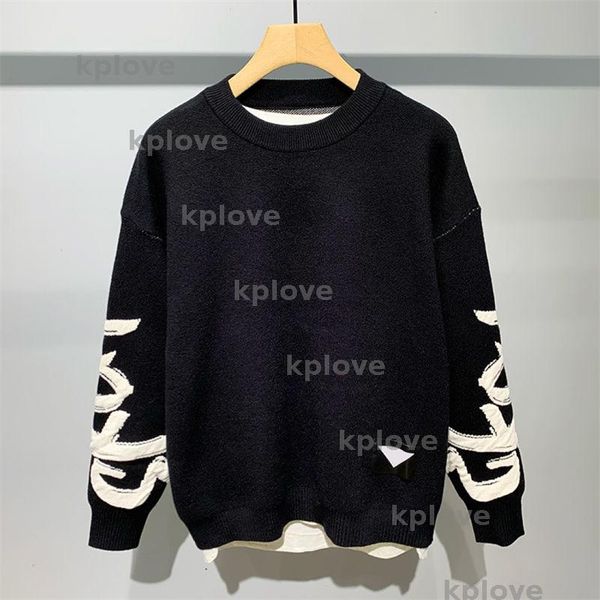 

Designer Pullover Men Knitted Sweater Letter For Spring And Autumn Hoodies New Round Neck Loose Top Warm Sweater, Black