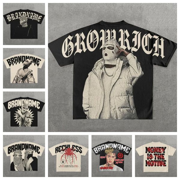 

Designer Men's T Shirts Y2K Haruku Shirt Men Hip Hop Gothic Graphic Print Oversized Cotton Tshirt Punk Short Sleeved Streetwear Casual Tops Tees Size S-3XL, Gray