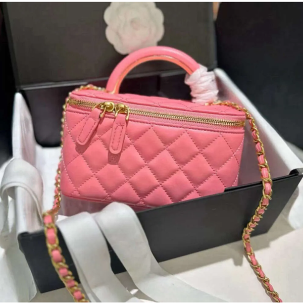 

With mirror Women designer makeup bag High Quality Sheepskin Diamond Lattice Handle Vanity Box Tote Bags Crossbody Shoulder Cosmetic Case Luxury handbag, T3