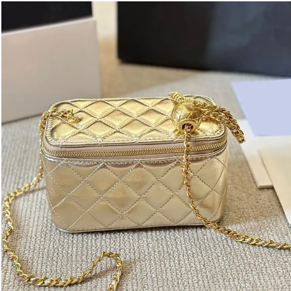 

24Ss Womens Lambskin Gold Silver Pearl Ball Makeup Box Bags With Mirror SHW/GHW Crossbody Shoulder Lipstick Phone Card Holder Large Capacity Cosmetic Case Purse 17CM, T1