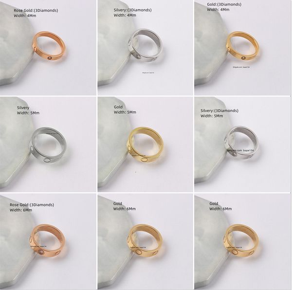 Designer Ring Plain ring Love Rings Womens Couple Jewelry With diamonds Casual Fashion Street red box men Classic Gold Silver Rose Optional Size 4 /5 / 6mm 25