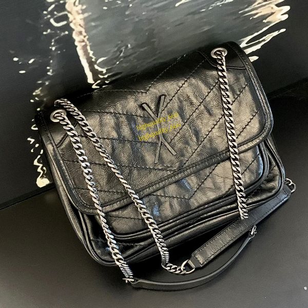 

Designer Bag Shoulder Bag Ladies niki Crossbody Designer Black Silver Chain Cowhide Medium Tramp Bag Luxury High Quality Chain Bag Purse Vintage Leather Handbag, #20