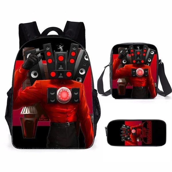 3Pc-Set Skibidi Toilet Children's Boy For Teenage Backpack Boys Girls Anime Cartoon School Bag Mochila