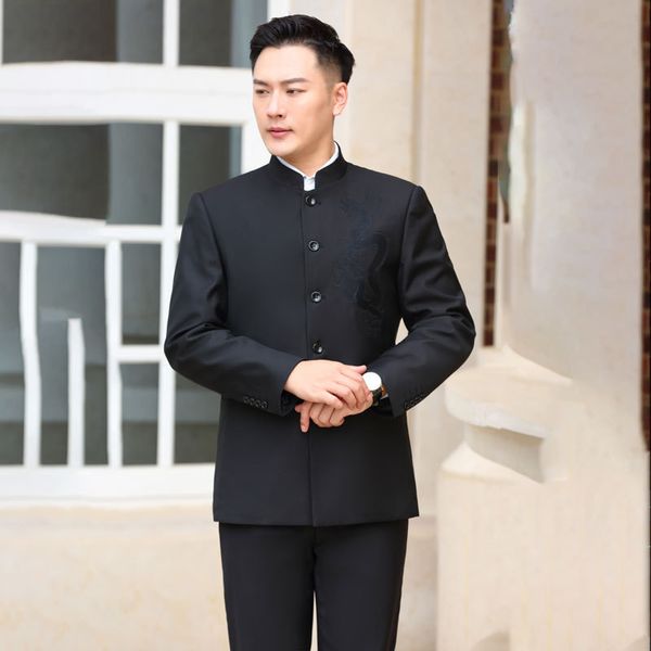 

3054 Autumn Winter Tunic Suit - Classic Middle-Length Design for Men, Beige