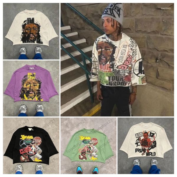 

Designer Men's T Shirts Y2K Shirt Mid Long Sleeve Men Women Punk Hip Hop Graffiti Style Graphic Printed Oversized Haruku Loose Womens Short Sleeved Asian Size, Ivory