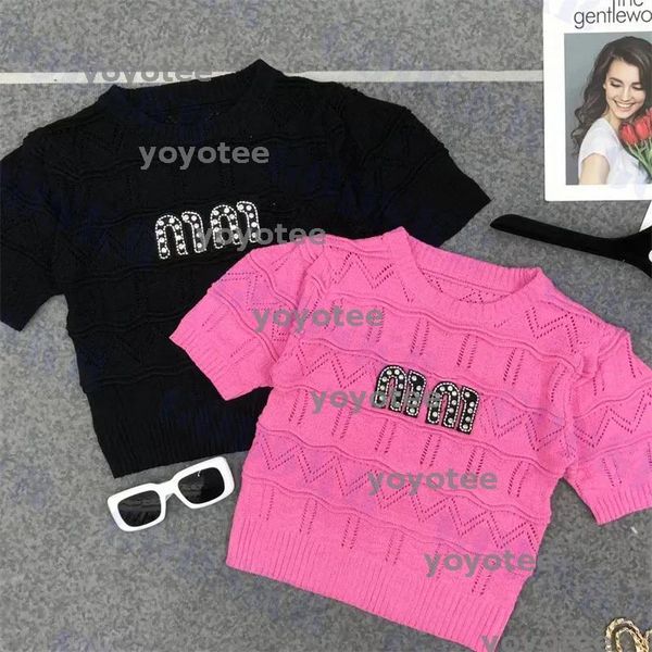 

Rhinestone Letter T Shirt Womens Tops Designer Knitted Tees Sexy Hollow Sweater Multi Color BFG2501067, Pls contact me real pic