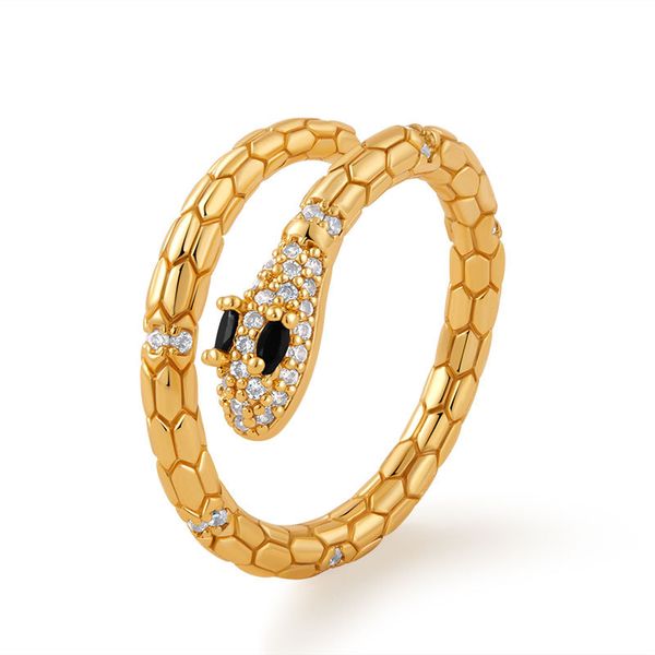 

NEW Serpentine Index Finger Ring Copper Plated 18K True Gold Color Preserved Super Flash Set Zircon Personalized Animal Element Ring