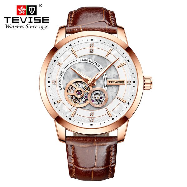 

TEVISE New Style Business Fashion Mens Automatic Mechanical Watch with Leather Strap Wristwatch T031-T876C, T031-3