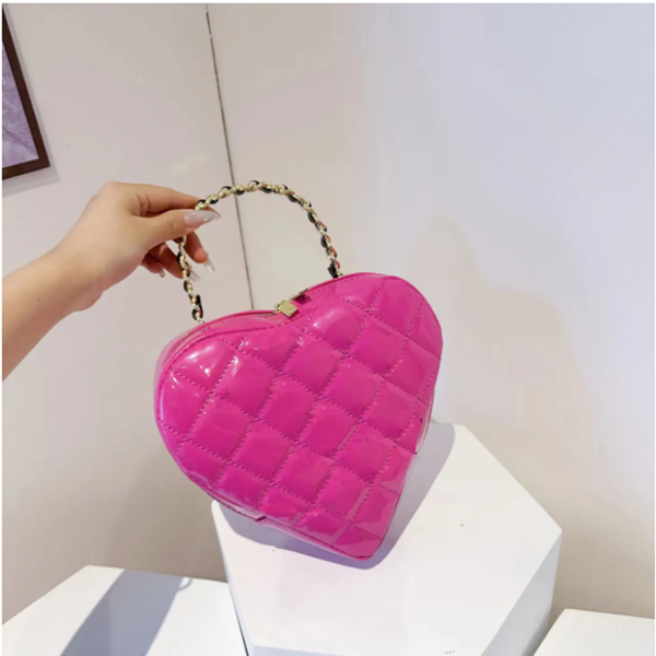 

Retro Bag Mirror Quality Core Pink Heart Handbag Girl Purse Patent Calfskin Designer Clutch Bag Box, T3