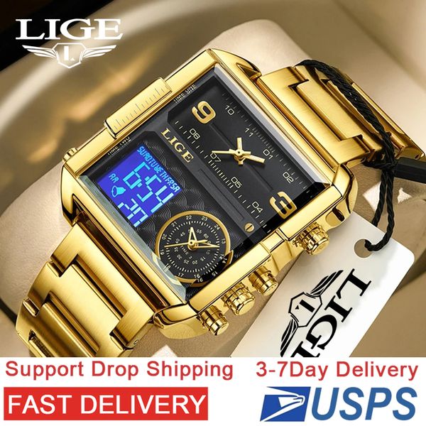 

LIGE New Men's Quartz Watch Waterproof Sports Electronic Digital Clock Multi functional Electronic Alarm Clock Student Watch Watch for teenagers, Black