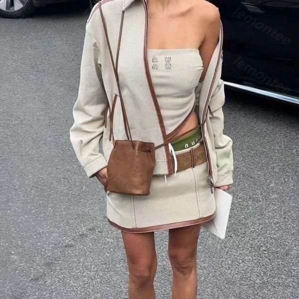 

16 Styles Denim Skirts 2pc Set Designer Womens Dresses Set Vest Skirt Fashion Luxury Ladies Dress Triangle Top -20 High Quality Women Two Piece Set BFG2501088, Collar vest jacket