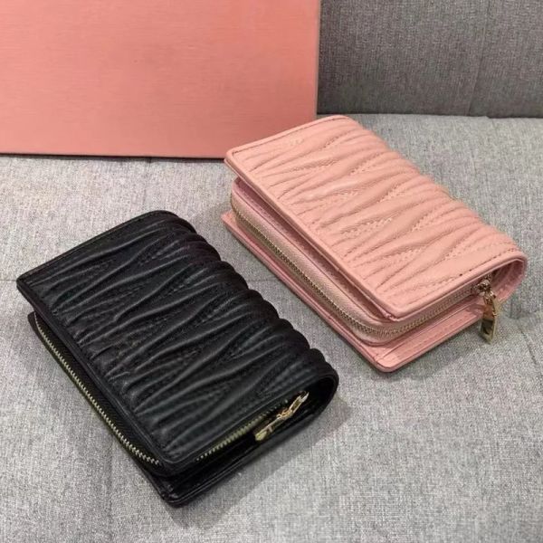 

Woman Short Wallets Card Holder Designer Mini Purses Black Pink New Ladies Fashion Pleated Wallet Coin Purse Zipper Hand Bag