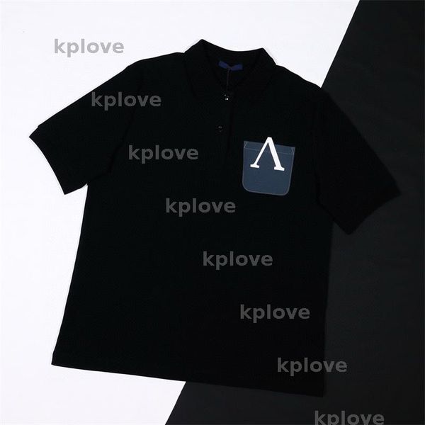 

Designer Mens Polo T Shirt Letter Cotton Inverted Pocket Print Casual Loose Black Shirts Tops Clothes