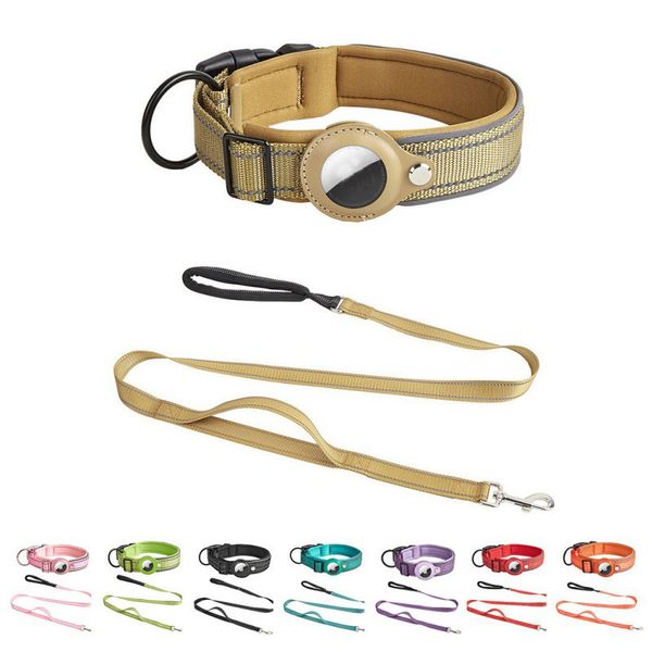 Custom Nylon Pet Collar Anti Lost Adjustable Nylon Dog Pet Necklace Reflective band Collar For Pet Dog Positioning Training Collar and Leash Set For Airtag