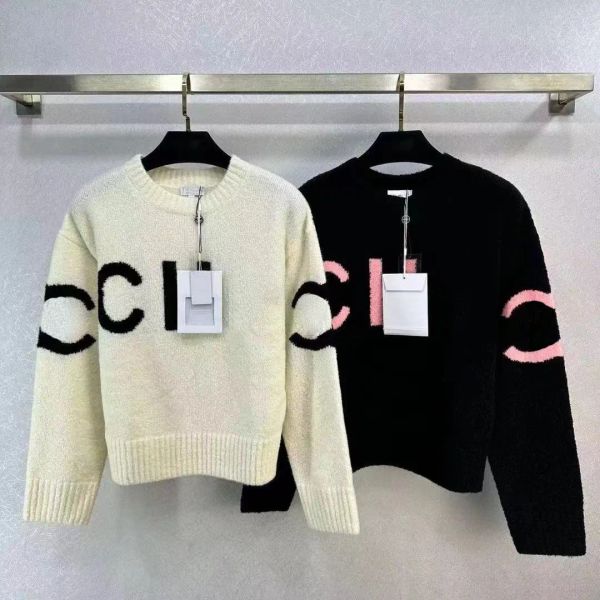 

25SS Designer Knitted Long Sleeve Women's Crew Neck Embroidered Lettering Casual Sweater Fashion Pullover BFG25010811, White
