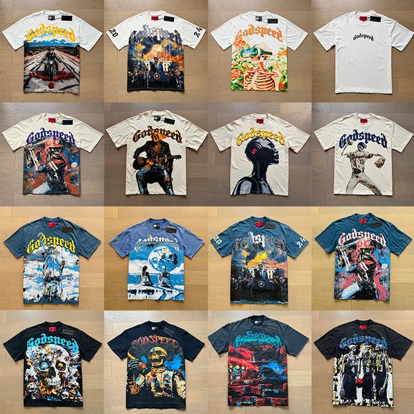 

godspeed shirt designer t shirt mens tshirt short sleeve beach hipster fabric Stree printing Men Women street High Quality Hip Hop Fashion washed black tee asian size, Color 12