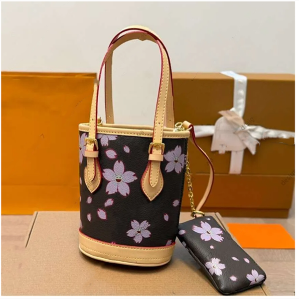 

Womens cherry blossom crossbody bags designer bag bucket genuine leather shoulder Bag brown women handbag fashion purse wallet 10A high quality, T4