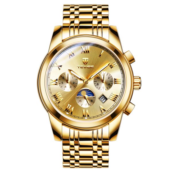 

TEVISE Moonwatch Watch Mens Hollow-out Luminous Automatic Mechanical Watch with Stainless Steel Strap Business Wristwatch for Men T040-9005, T040-1
