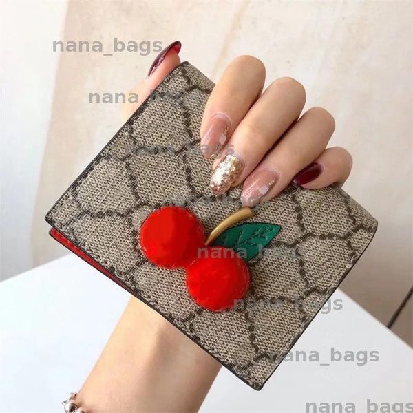 

Women Cherry Strawberry Wallets Mens Card Holder Designer Wallet Mini Short Wallets Luxury Purse Holders Zipper Pocket Leather TOP 246253BF, Khaki