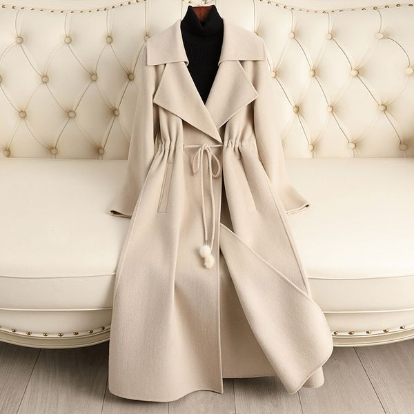 

D10302 New autumn and winter double-faced wool coat for women, long style, over the knee, elegant and slim fit, high-grade wool coat for women, Color 8