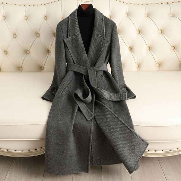 

D10307 New autumn and winter high-end long over-the-knee waist slim fit woolen coat, Color 5