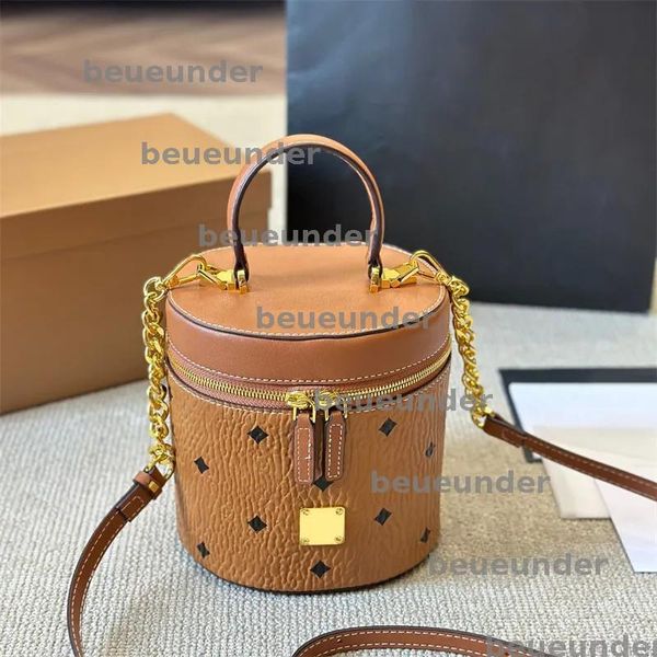 

2025 New Genuine Leather Wealth Bucket Women Fashion One Shoulder Handheld Cylinder Woman Crossbody Bag Leather Evening Bags Totes BFD2412266, Pink
