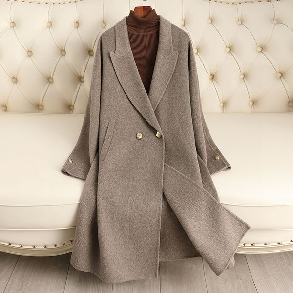 

D10303 Double-faced cashmere coat for women autumn and winter new mid-length style temperament loose high-grade wool coat, Color 3