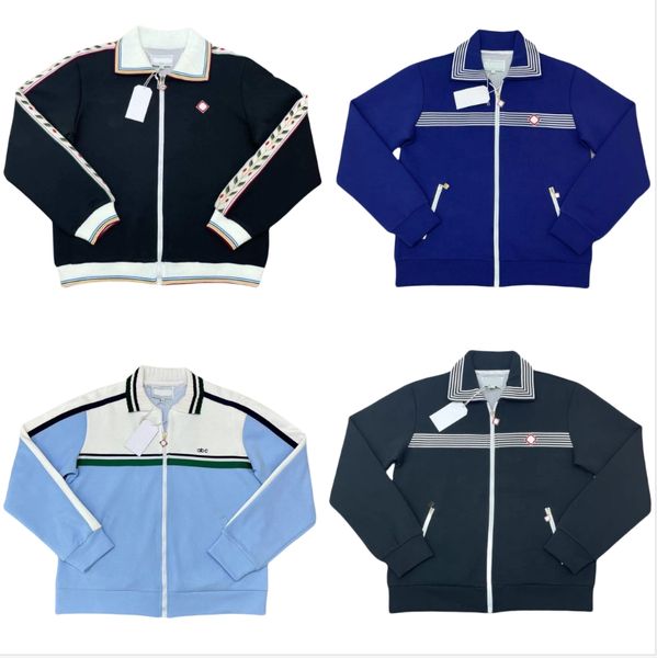 

Jackets Casabalance Men Designer Cotton Zipper Cardigan Coats tn New High Quality Classic Hot Colorful Striped Knitted Lapel Neck Pocket Fashion Sport Outwear Tops, Wheat