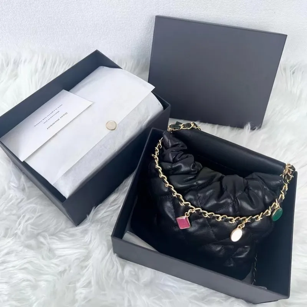 

2C NEW Soft Leather Drawstring Chain Pendant Decorated Single Shoulder Evening Bag Box Packaging VIP Gift