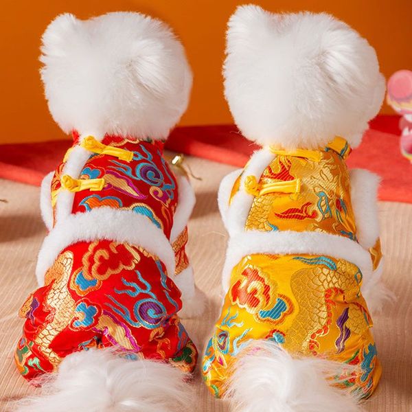 

Chinese New Year Dog Clothes Coat Winter Warm Pet Clothes Tang Suit Yorkie Chihuahua Spring Festival Pet Clothing for Small Dogs, Red