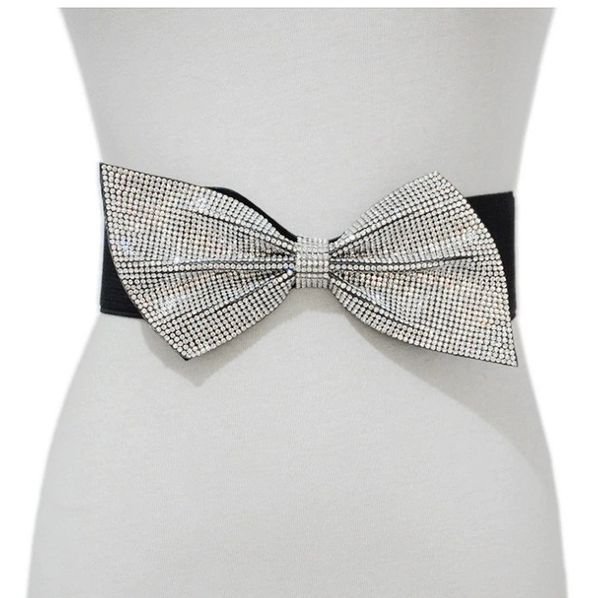 

New rhinestone bow elastic elastic ladies decorative dress belt wide waist seal black, Style ⅱ