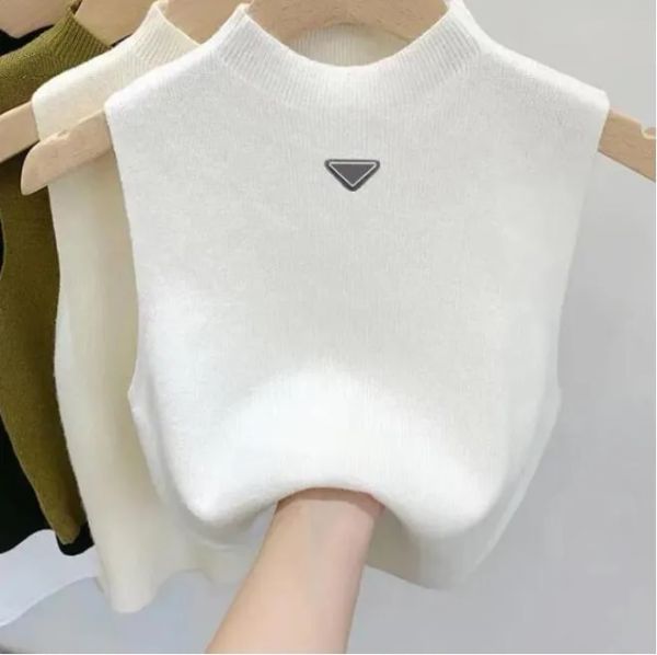 

Designer womens vest t-shirt sweater Women vests Sweaters spring fall loose Letter round neck pullover knit waistcoats sleeveless vest top waistcoat jumper, Gold