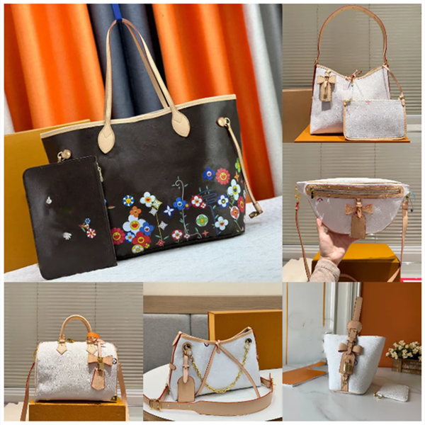 

Designer bags shoulder bag leather takashi murakami handbag canvas women colorful bag fashion composite lady beach clutch tote woman bag purse wallets, T2