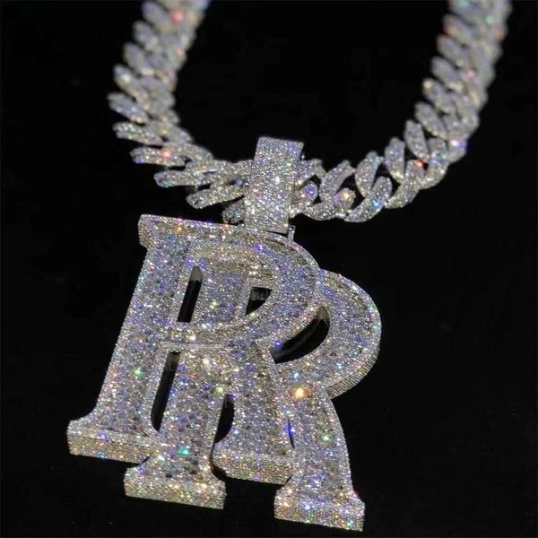 

Custom Hip Hop Jewelry Rapper Letter Iced Out Baguette Initial Vvs Moissanite Pendant